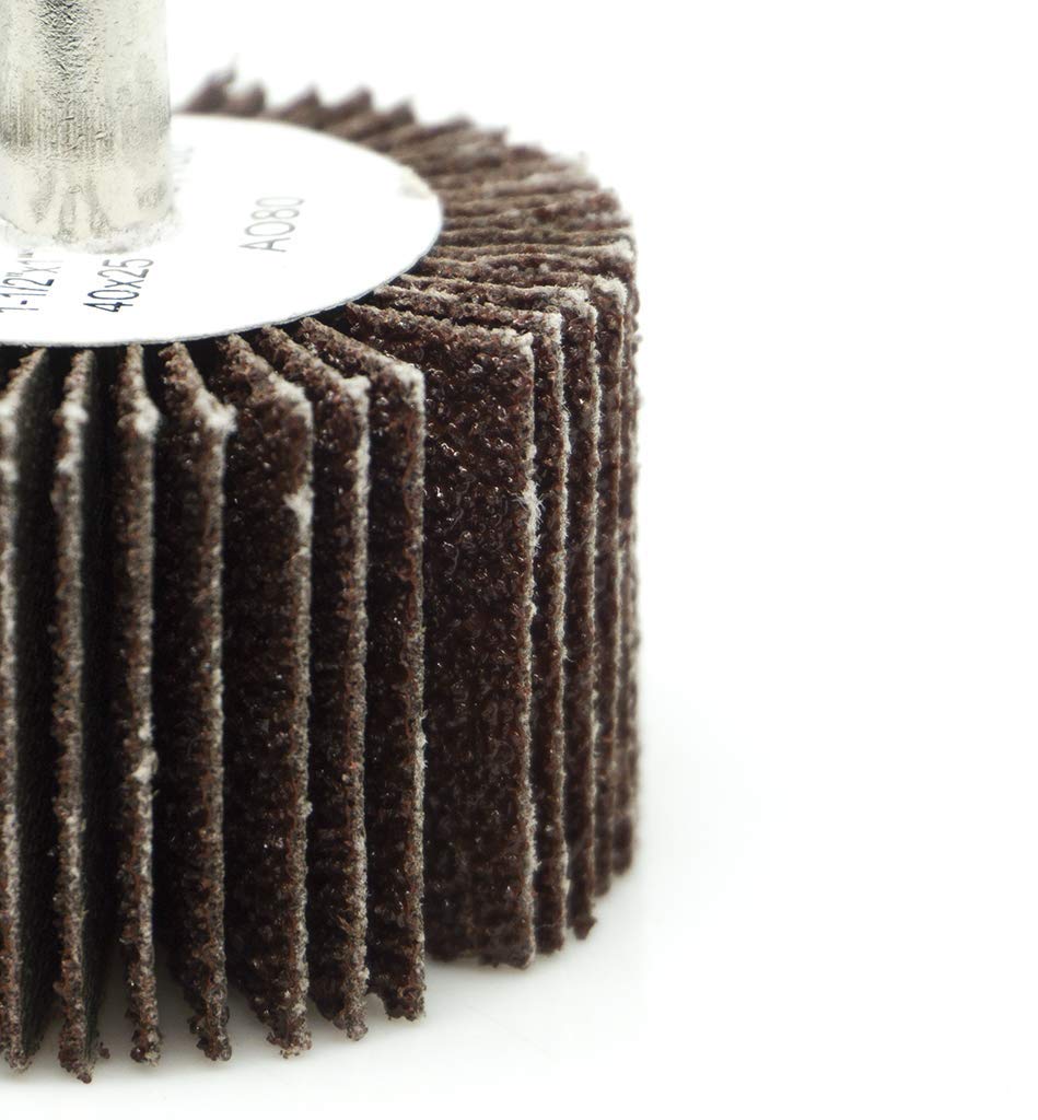 Benchmark Abrasives Aluminum Oxide 1-1/2 Inch Flap Wheel 1” Length 1/4" Shank Mounted Sander for Deburring Sanding Grinding Paint Removal Polishing Wheel for Drill, Die Grinder (10 Pack) (40 Grit)