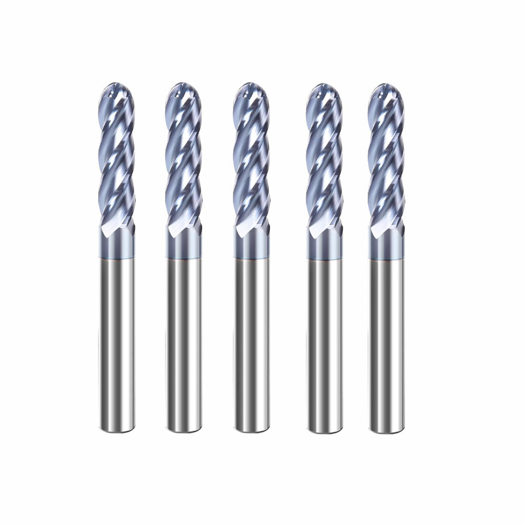 Hunricho 5Pcs Carbide Ball Nose CNC Router Bits 1/4" Cutting Diameter Milling Tool HRC45, 1/4" Shank UpCut Spiral End Mill (5pcs)