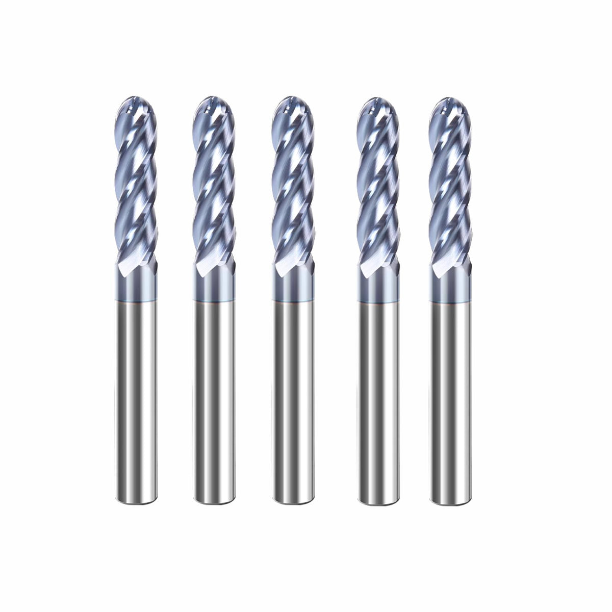 Hunricho 5Pcs Carbide Ball Nose CNC Router Bits 1/4" Cutting Diameter Milling Tool HRC45, 1/4" Shank UpCut Spiral End Mill (5pcs)
