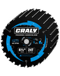 CRALY 6-1/2 Inch 24 Teeth Wood Cutting Framing Circular Saw Blade, 5/8 Inch Arbor, Carbide Tipped, Thin Kerf, Black Ice, for Plywood, MDF, OSB, Laminated, 10-Pack(C0624FR-10)