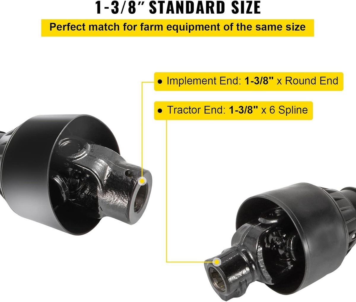 PTO Shaft, 1-3/8" PTO Drive Shaft, 6 Spline End and Round Implement End PTO Driveline Shaft, Series 4 Tractor PTO