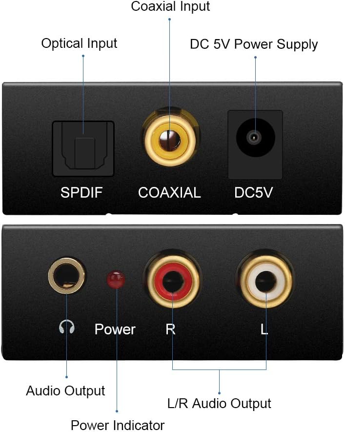 Audio Digital to Analog Converter DAC with 3.5mm Jack, Optical SPDIF Toslink Coaxial to Analog Stereo L/R Converter