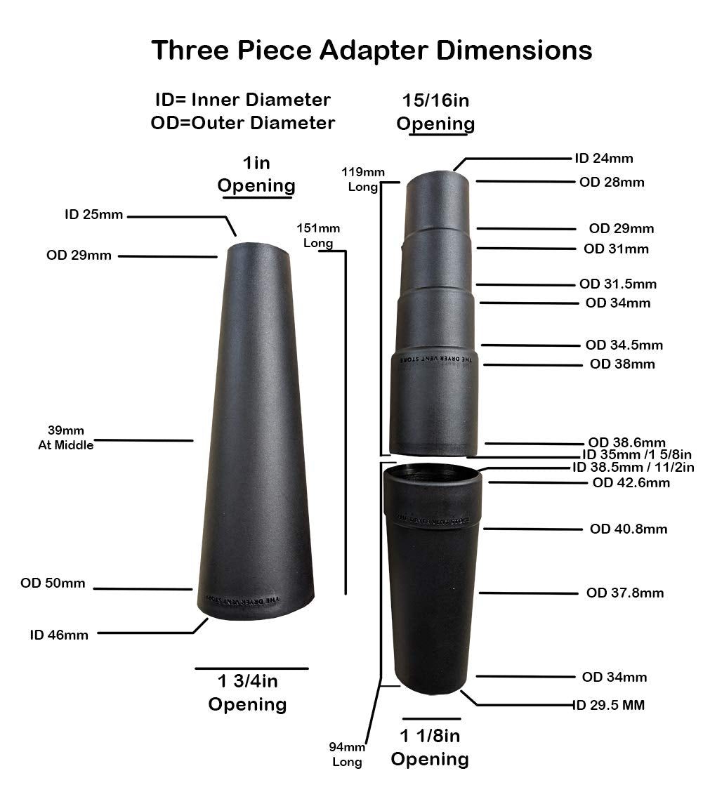 Dust Collection Cone Reducer 4-Inch to 2 1/2-Inch plus 6 Vacuum Hose Adapters Fits 1 1/16 to 1 3/4 inches Includes a Shop Vac Adapter 2 1/2-1 1/4 inch with Plastic Sleeve and 1 Rubber Reducer