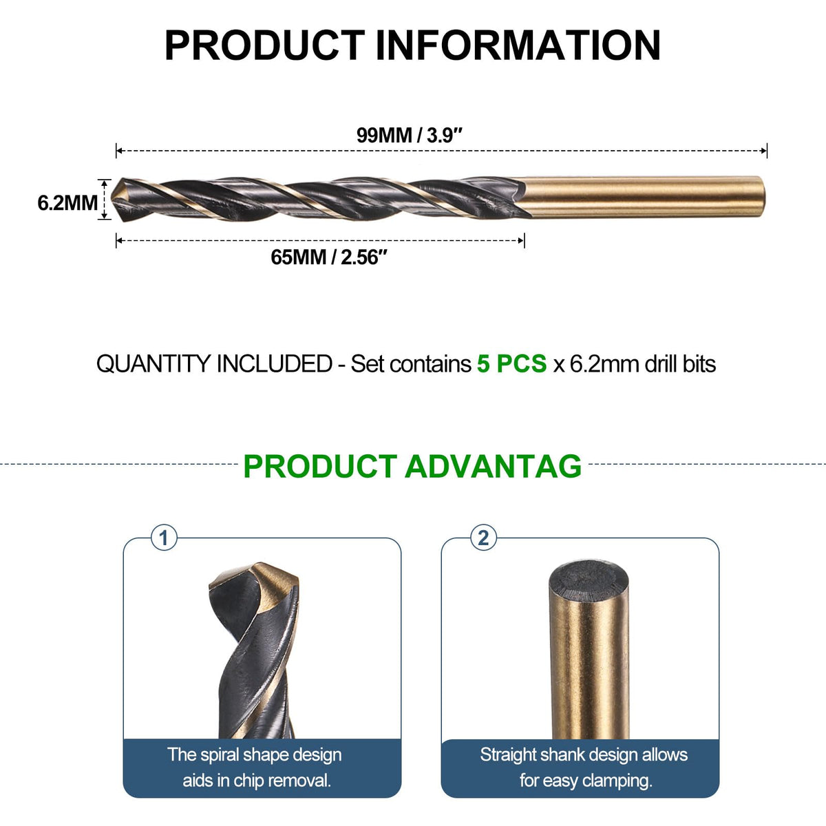 METALLIXITY Drill Bit (6.2mm) 4341 High-Speed Steel Black & Gold 5Pcs