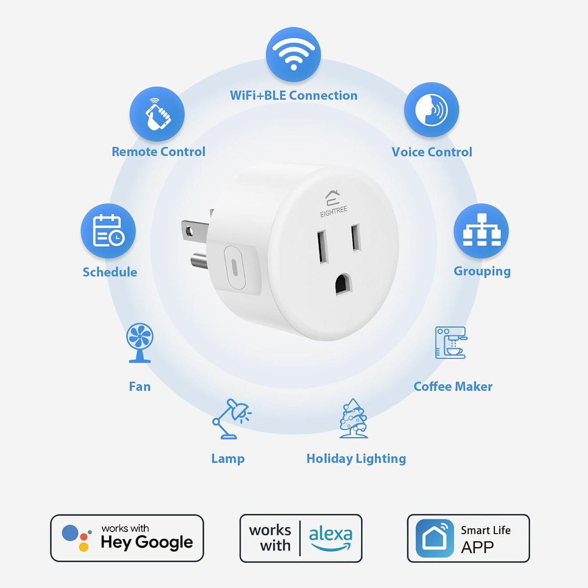 Smart Plug WiFi Outlet Works with Alexa & Google Home, 15A, 4-Pack | Smart Home Socket with Remote Control & Timer
