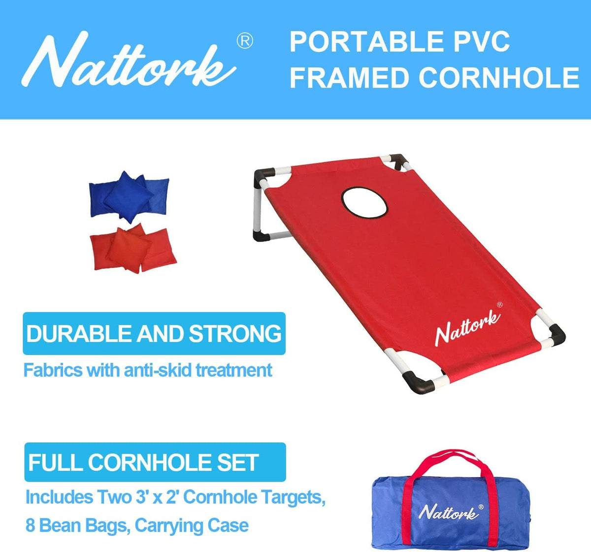 Portable Cornhole Set with 2 Collapsible Cornhole Boards, 8 Cornhole Bean Bags and Carrying Case for Yard Toss Game