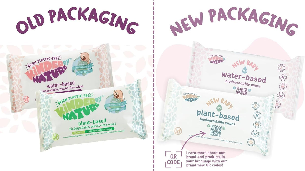 Kinder by Nature Plant Based Baby Wipes - 100% Biodegradable & Compostable, 224 Count (4 Packs of 56) - 99%