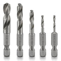 NEIKO 11402A Stubby Drill Bit Set for Metal, 5 Piece 1/4" Quick Change Hex Shank, M2 High Speed Steel for Quick Change, Chucks and Drives Drill Bit Holder Included, Hex Shank Drill Bit Set