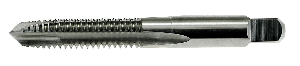 Drillco 2850 Series High-Speed Steel Spiral Point Threading Tap, Uncoated (Bright) Finish, Round Shank with Square End, Plug Chamfer, M10 x 1.25 Size
