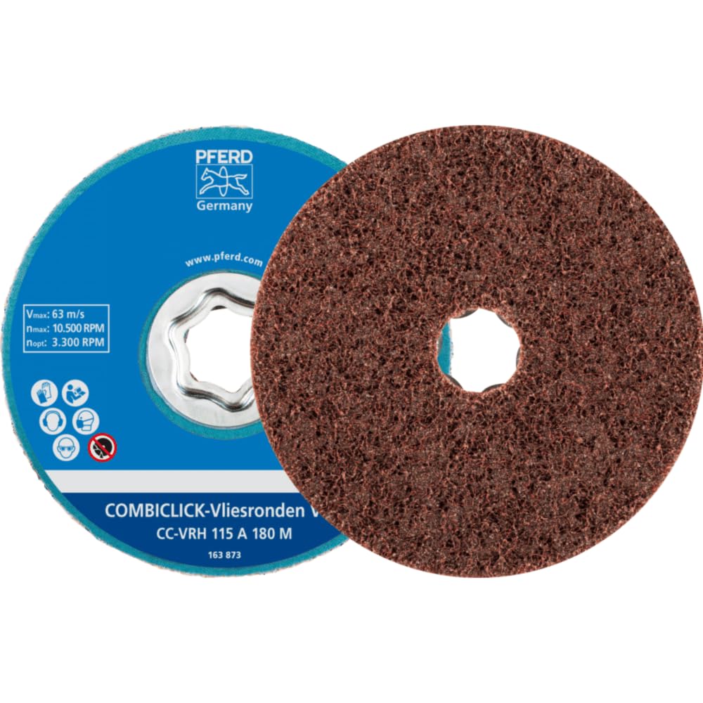 PFERD COMBICLICK Non-Woven Disc, Hard Type – 4-1/2" Diameter, Medium Grit, 10,500 RPM, Surface Conditioning (Pack of 10) – Part 48101