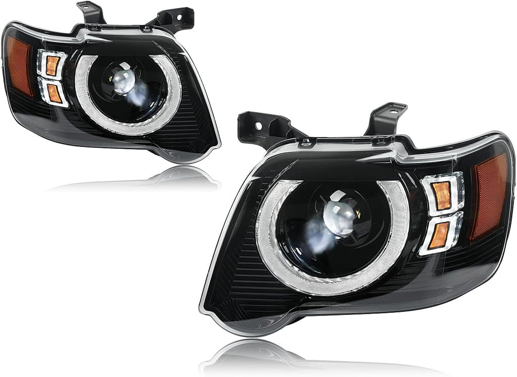 Pair Black Halo Projector Headlights Fit 2006-2010 Ford Explorer