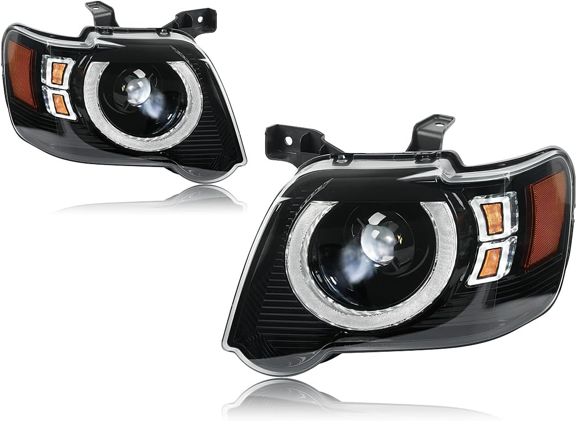 Pair Black Halo Projector Headlights Fit 2006-2010 Ford Explorer