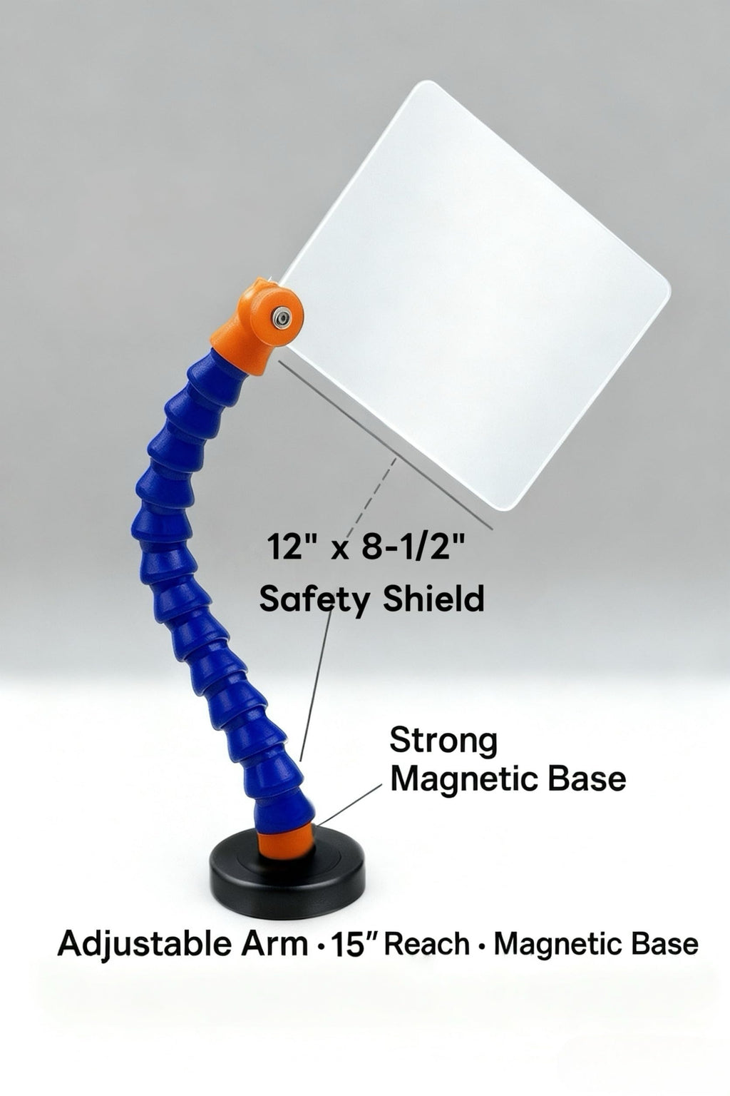 Machine Safety Guard w/Magnetic Base, 12" x 8-1/2" Polycarbonate Safety Shield, 15" Reach Hose Arm, Chip & Coolant Splash Guard for Lathes, Mills & Drill Presses