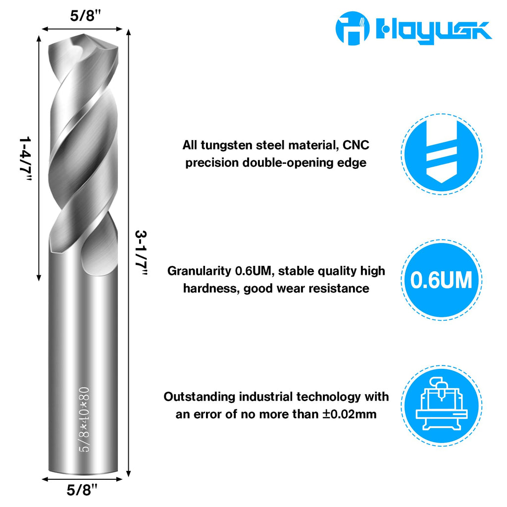 5/8" Drill Bits Solid Carbide Drill Bits, Tungsten Carbide Drill Bit Set, Metal Drill Bit Set for Stainless Steel Hardened Steel Cast Iron Alloy Copper, 1Pcs
