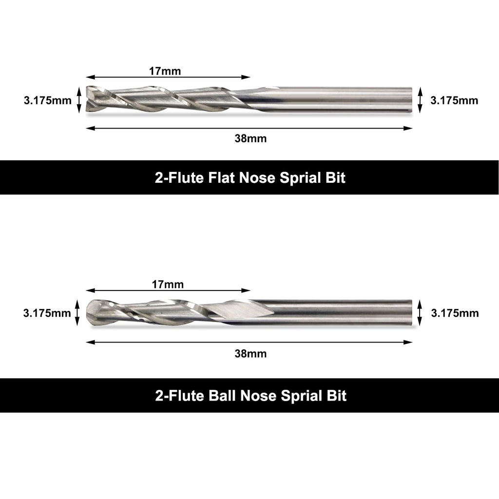 FoxAlien 1/8” Shank CNC Router Bits Kit for All Purpose, Triangular Engraving Bits, Spiral End Mills, 2-Flute Flat Nose and Ball Nose End Mills Cutter for Milling Machine Wood Plastics PVC Engraving