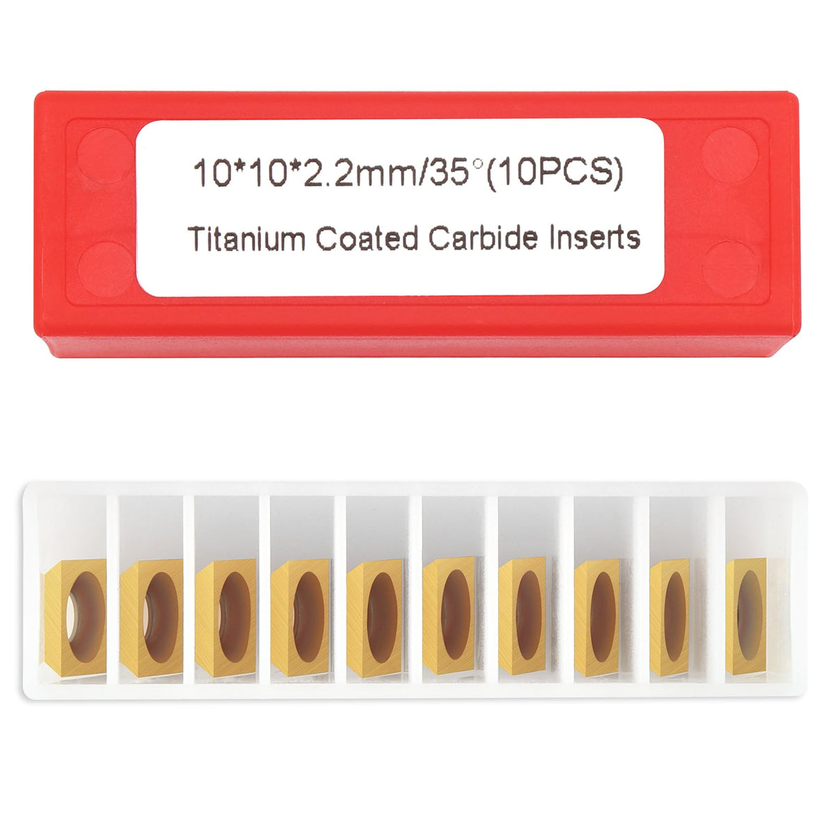 TiN Coated Square Corner Carbide Inserts 4 Edges, 10 * 10 * 2.2mm, 30 Degree Cutting Angle, 10pcs, Countersink Hole (Gold)