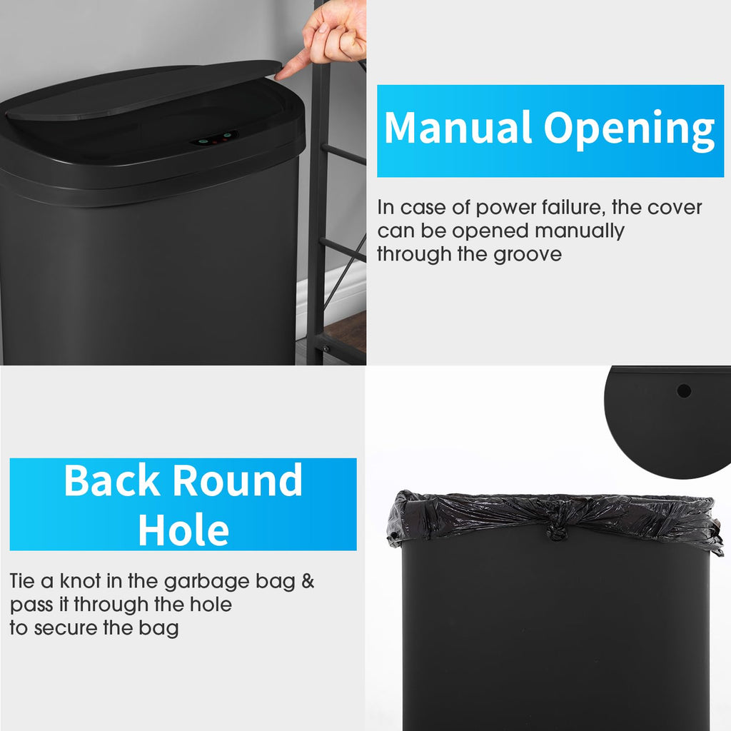 13 Gallon Plastic Trash Can with Lid | Black