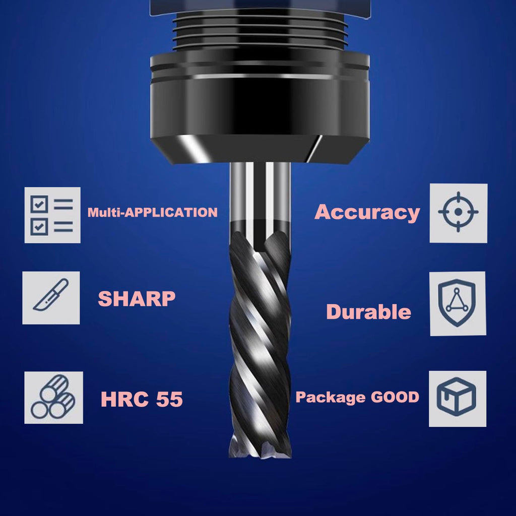 Smileray 1/32" Carbide Square End Mill Set for Alloy Steels/Hardened Steels, 4 Flute HRC 55 Deg AlTiN Coating End Mill Bits Set, CNC Router Bits (Pack of 5)