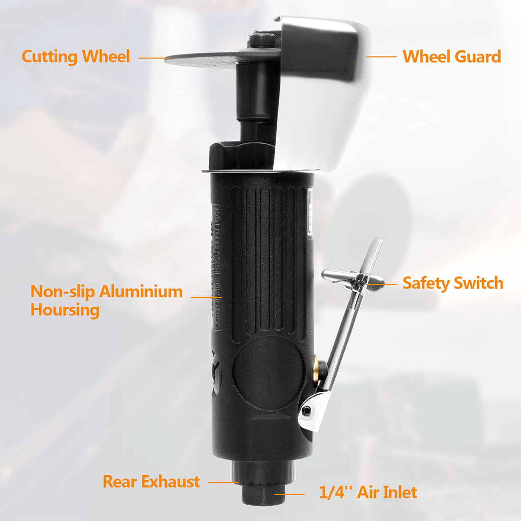 YON.SOU. Air Cut Off Tool with 2 pcs 3-inch Die Grinder Cut-Off Wheels, Pneumatic Metal Sheet Cutting Tool, Heavy Duty Air Cutter Cutoff Tool