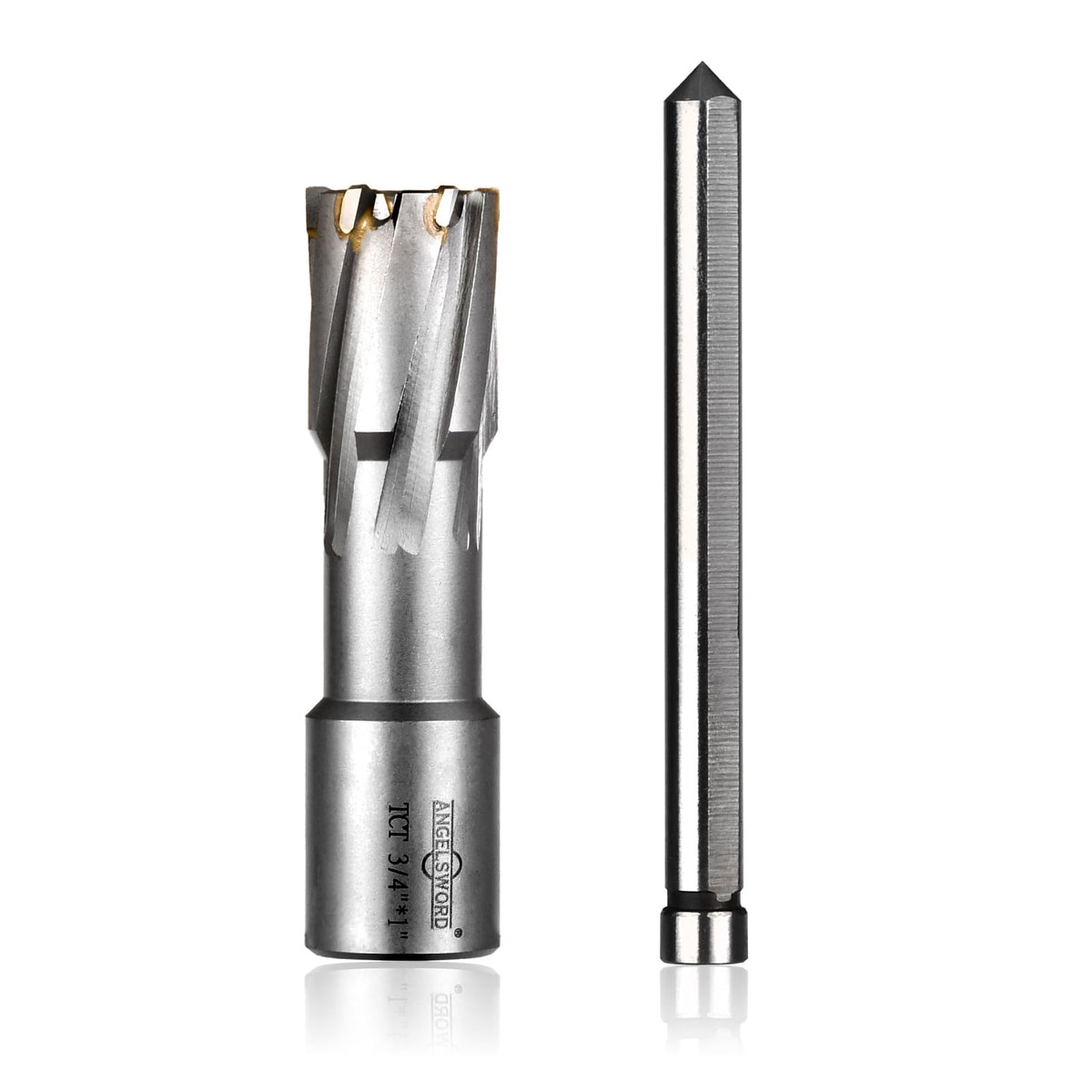 ANGELSWORD TCT Annular Cutter Diameter 3/4", Cutting Depth 1-3/8" Tungsten Carbide Tipped, Mag Drill Bits Kit for Magnetic Drill Press, with One 5/16"*3.5" Pilot Pin
