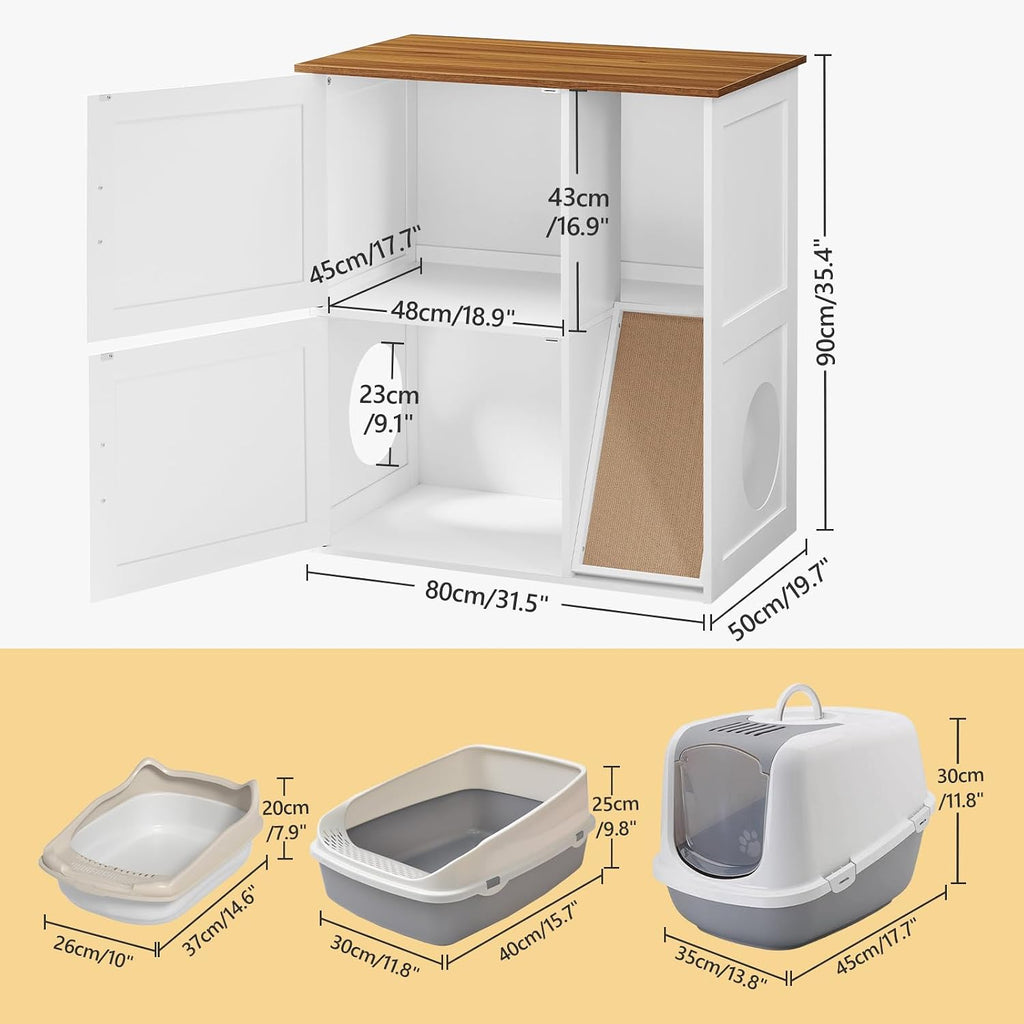 Litter Box Enclosure for 2 Cats, Hidden Litter Box Furniture with Scratch Pad, Double Litter Boxes Enclosure, Wooden