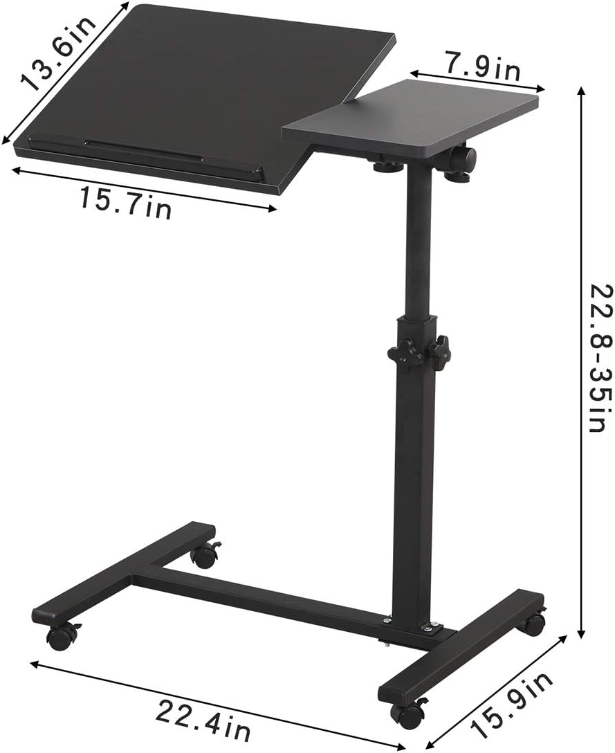 Overbed Bedside Desk Mobile Rolling Laptop Stand Tilting Overbed Table with Wheels Height Adjustable Tray Table for