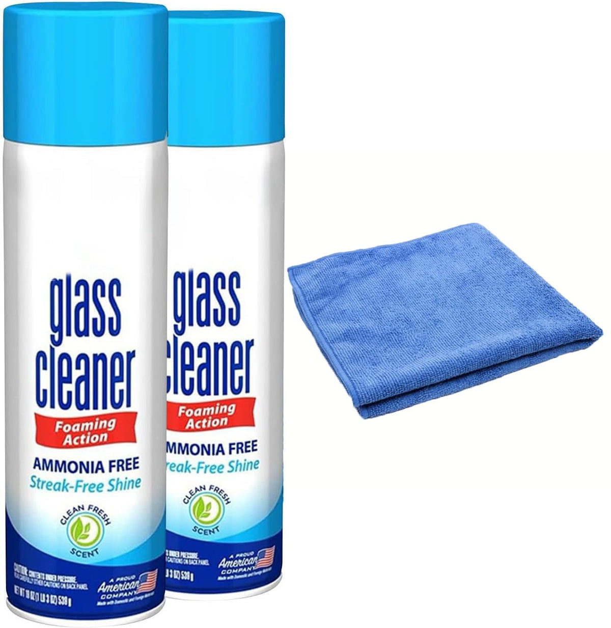 Foaming Glass Cleaner Spray, 23 oz, 2 Pack with Microfiber Cleaning Cloths