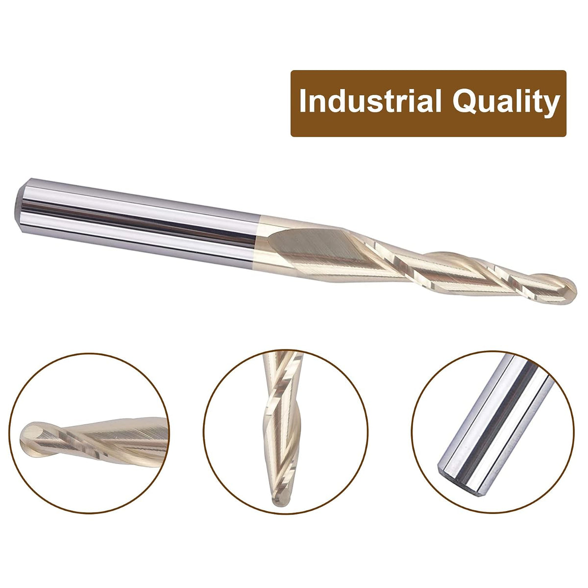 SpeTool Tapered Ball Nose End Mill 1/4" Shank with 1/16" Cutting Radius for 3D Carving Engraving Router Bit, ZrN Coated