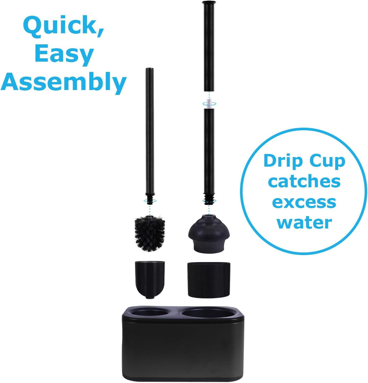 Toilet Brush and Plunger Set with Holder, Sleek Minimalist Modern Black Bathroom Accessories Toilet Plunger and