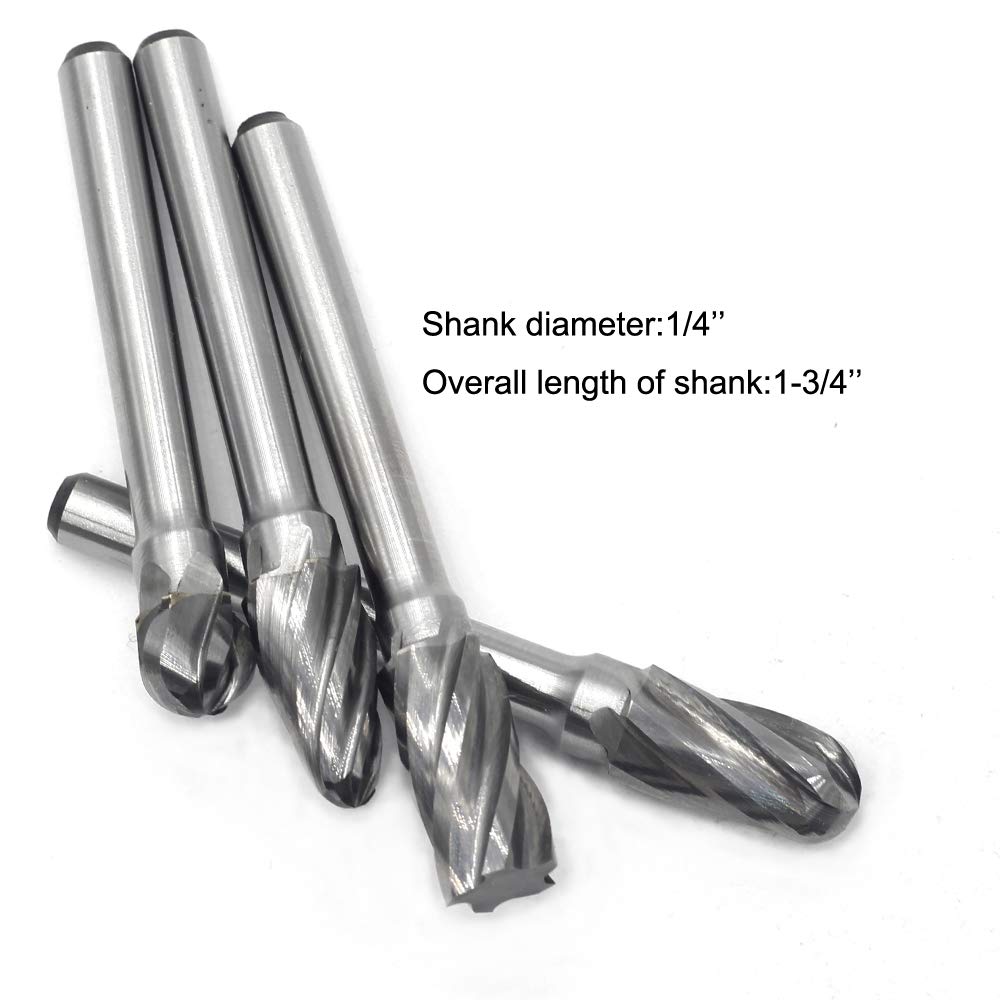 Carbide Burr Set JESTUOUS 1/4 Inch Shank Diameter Single Cut 4pcs