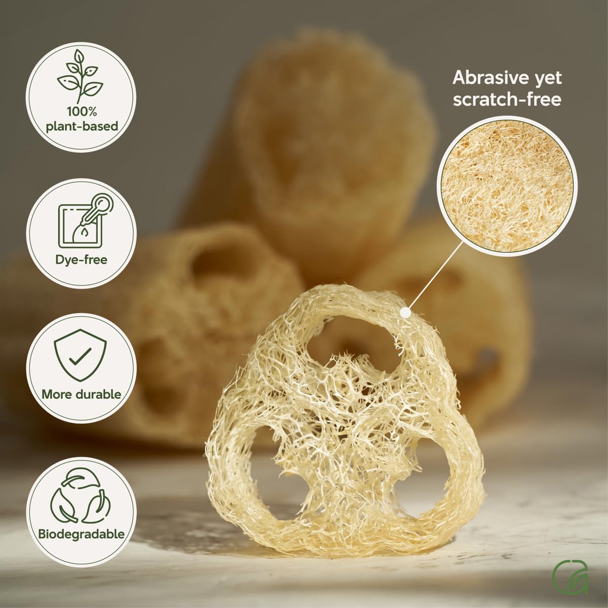 Natural Loofah Sponge Set – 100% Plant-Based, Dye-Free, Biodegradable Bath Exfoliator for Glowing Skin – Handcrafted
