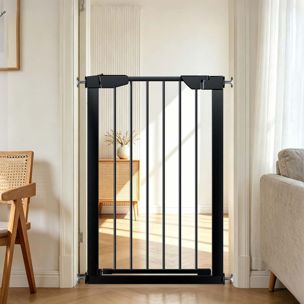 36" Tall x 22.8-25.5" Wide Extra-Tall & Extra-Wide Adjustable Hardware/Pressure-Mounted Pet & Child Safety Gate with Dual-Lock Walk-Through Swing Door for Stairs, Hallways & Wide Doorways