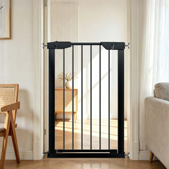 36" Tall x 22.8-25.5" Wide Extra-Tall & Extra-Wide Adjustable Hardware/Pressure-Mounted Pet & Child Safety Gate with Dual-Lock Walk-Through Swing Door for Stairs, Hallways & Wide Doorways