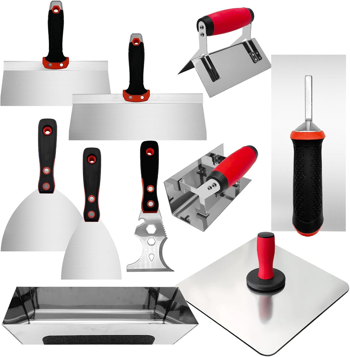Drywall Knife Set, 10 Pcs Drywall Hand Tool Kit | Putty Knife, Aluminum Hawk, Mud Pan, Finishing Trowel