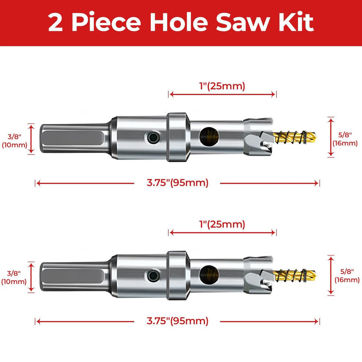 Keewaki 5/8 Inch Hole Saw Kit – 2PCS Carbide Hole Saw Drill Bit for Metal, Stainless Steel, Aluminum, Plastic, Wood – Heavy Duty Hole Cutter Set