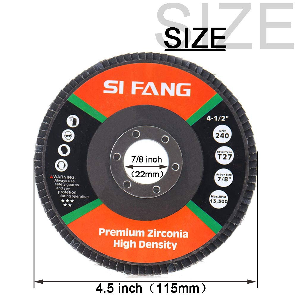 SI FANG 10 Pack Flap Discs 240 Grit, 4 1/2 x 7/8-Inch for Angle Grinder