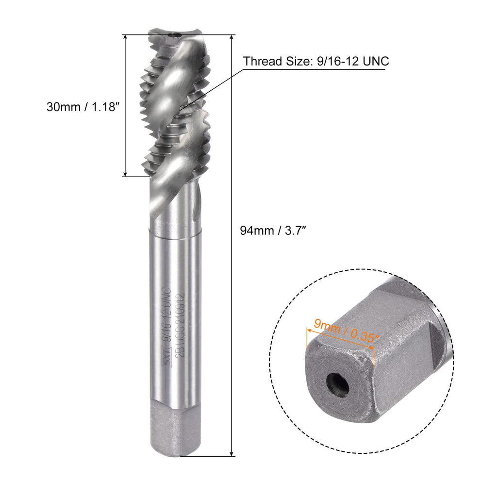 uxcell Spiral Flute Taps, 9/16-12 UNC 2B High Speed Steel (HSS) Uncoated Machine Thread Milling Threading Screw Tap 3 Flutes Tapping Tool