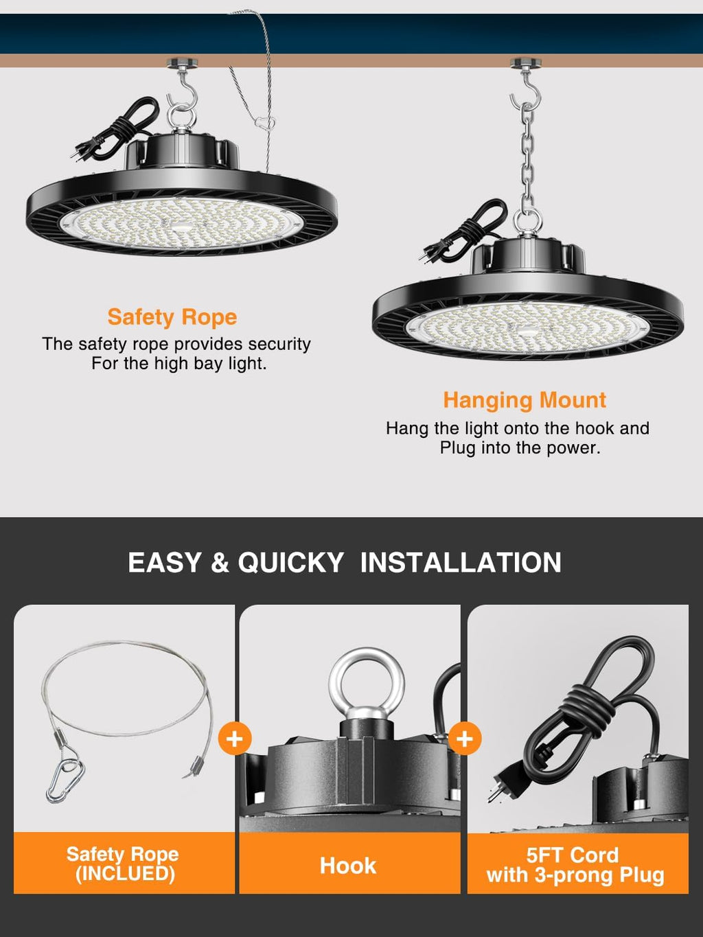ONLYLUX 150W UFO LED High Bay Lights 8 Pack 5000K Daylight 22500 LM