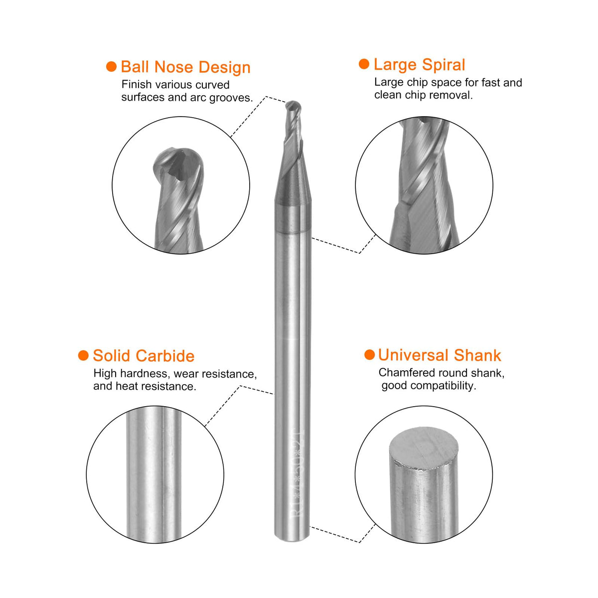 uxcell 2pcs Ball Nose End Mills CNC Router Bits, 1mm (5/128") Radius Solid Carbide AlTiN Coated 2 Flutes HRC45 2mm (5/64") Diameter 4mm (5/32") Shank Cutter Milling Tools