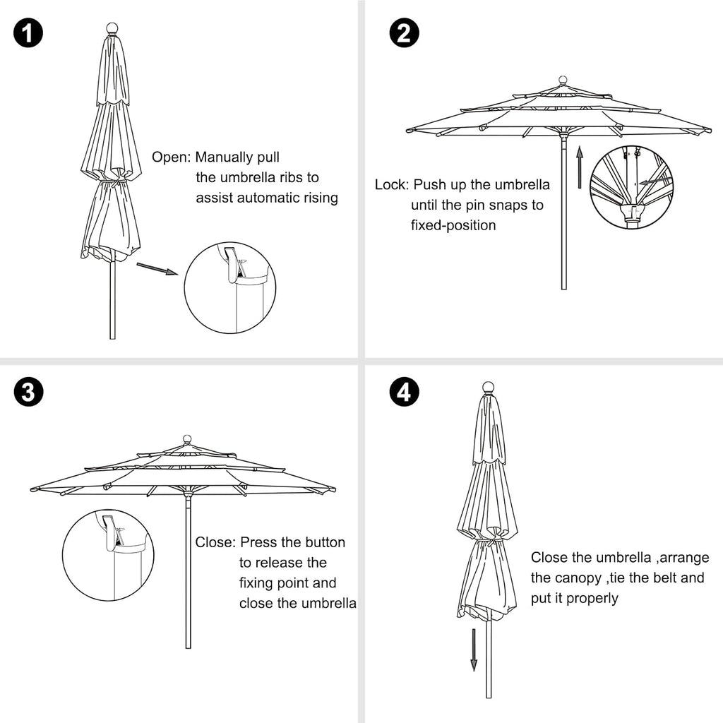 USA 10-Year-Non-Fading 11ft 3-Tier Market Patio Umbrella, Commercial Grade Outdoor Table Umbrella with Cylinder