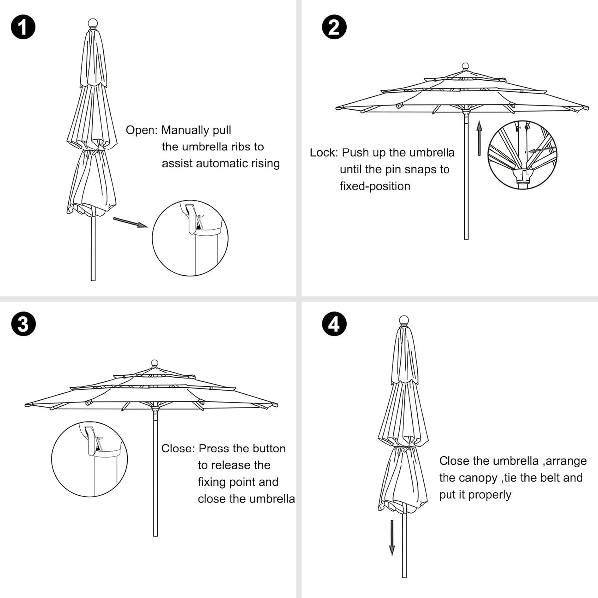 USA 10-Year-Non-Fading 11ft 3-Tier Market Patio Umbrella, Commercial Grade Outdoor Table Umbrella with Cylinder