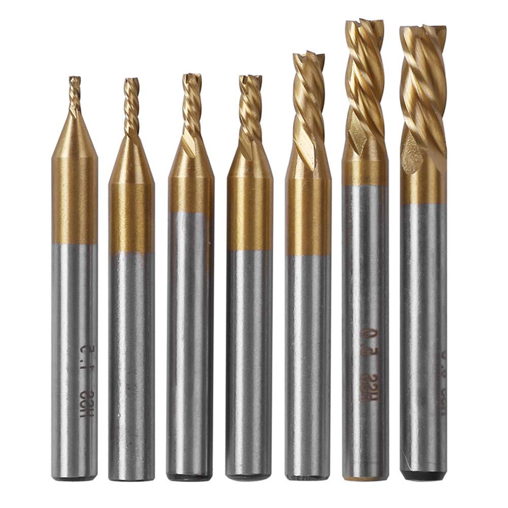 TOPPROS 4-Flute Titanium Coat Carbide End Mill Bits, Pack of 7