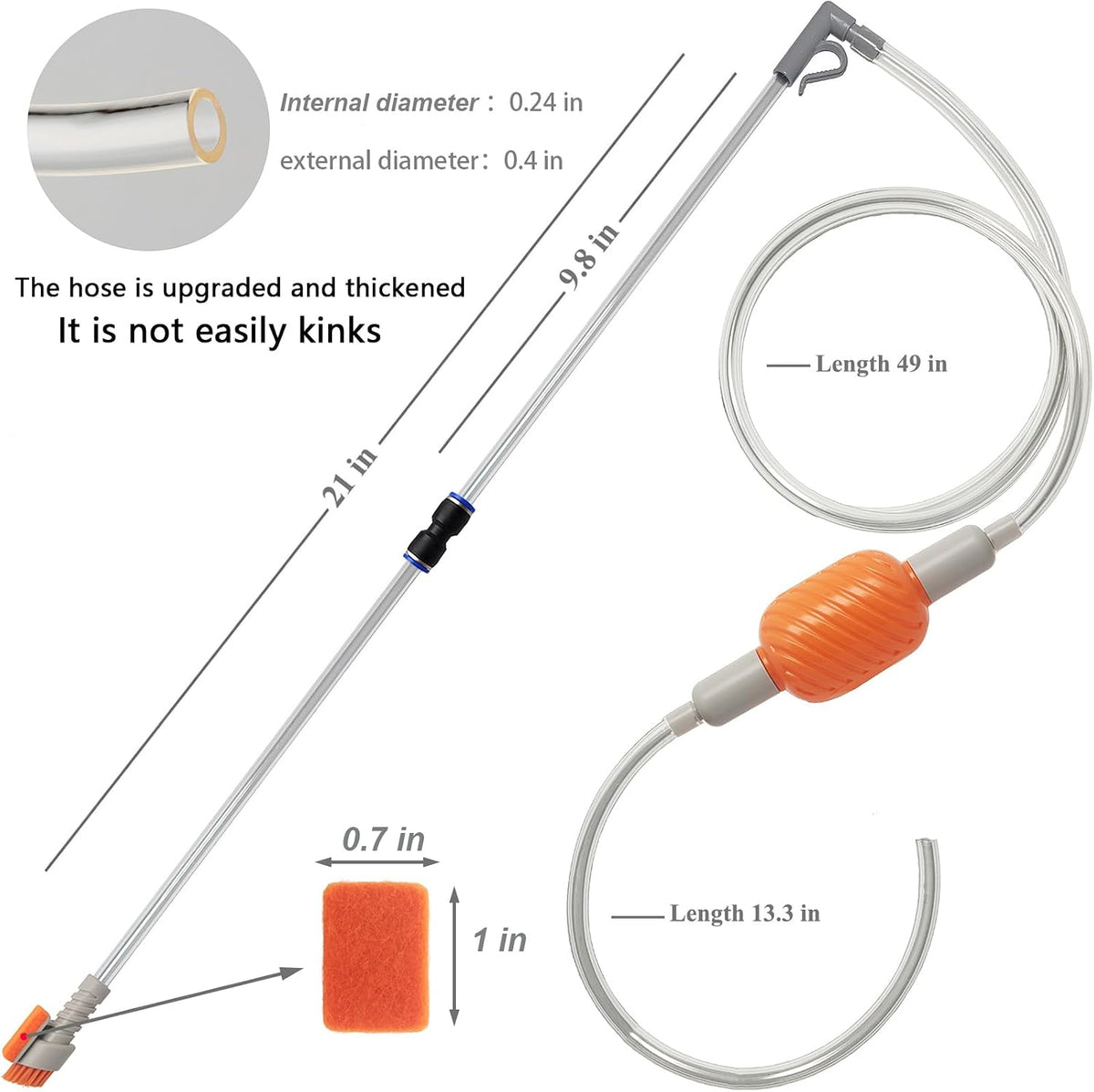 Compact Aquarium Siphon Vacuum and Water Changer Kit with Cleaning Brush. Perfect for Simultaneous Water Changing and