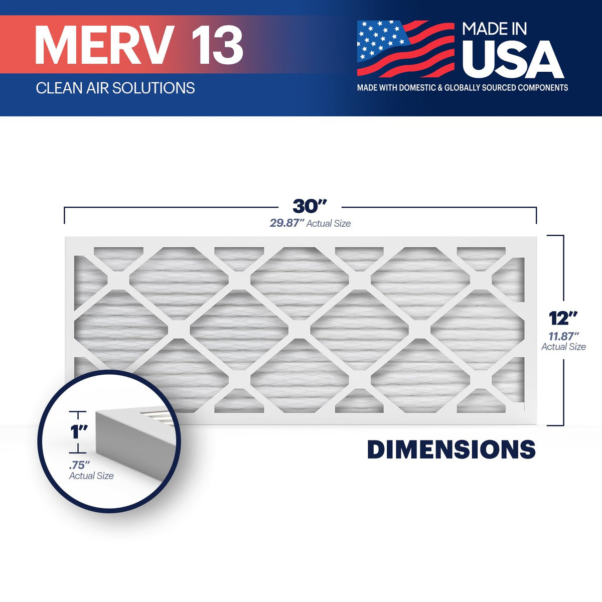 TruFilter 12x30x1 Air Filter MERV 13 (4-Pack) - MADE IN USA - Electrostatic Pleated Air Conditioner HVAC AC Furnace