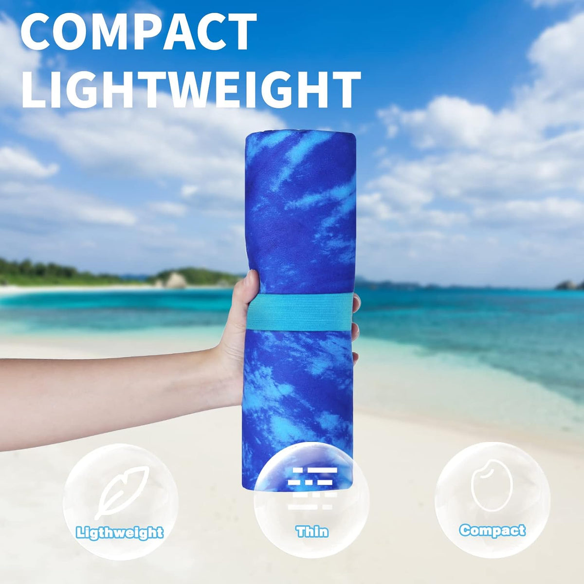 Microfiber Beach Towel Oversized 71x32, Thin, Blue with Bag 2 Pack | Lightweight Sand Free Absorbent Quick Dry