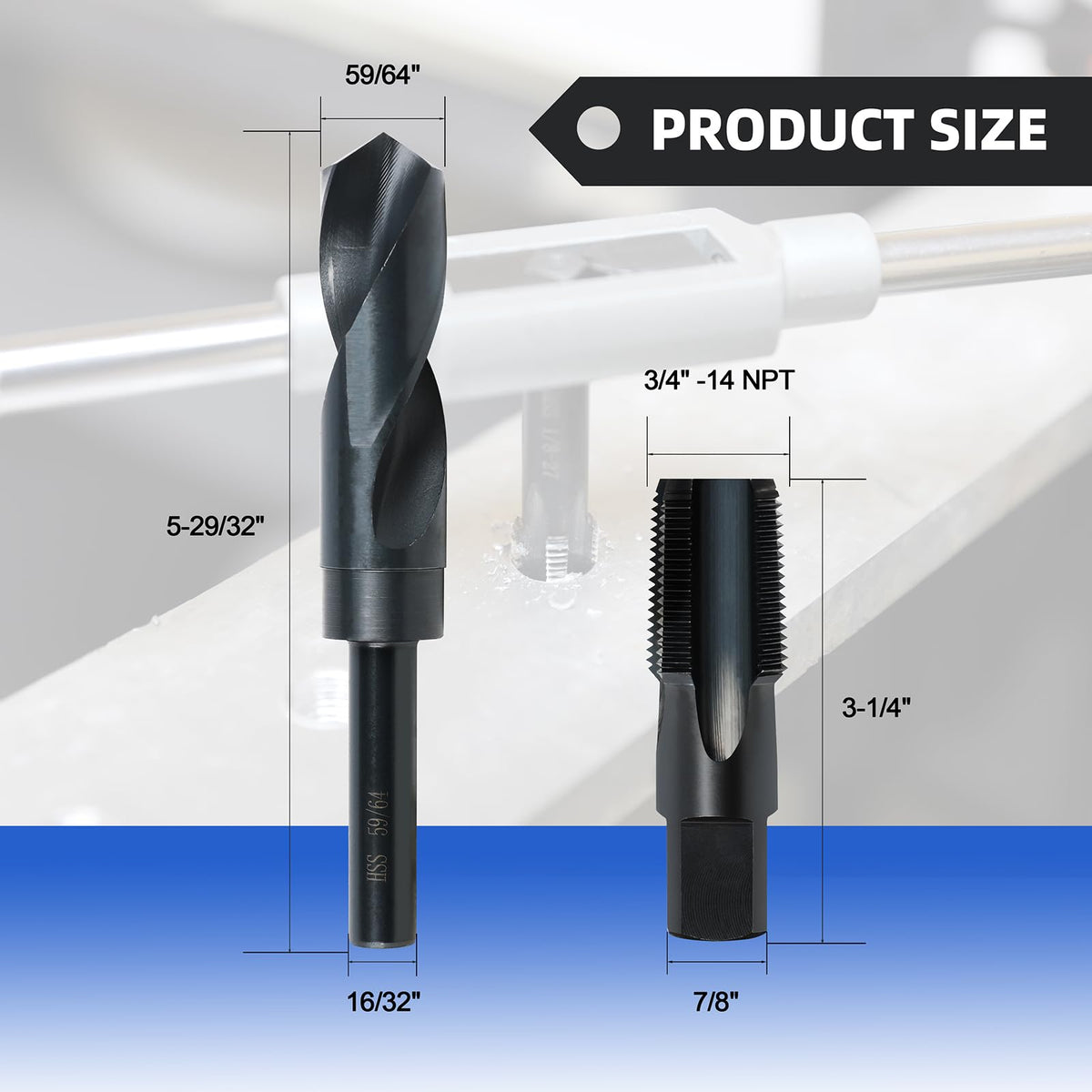3/4-14 NPT Pipe Tap and 59/64" Drill Set,Hand Threading Plumbing Tap Set