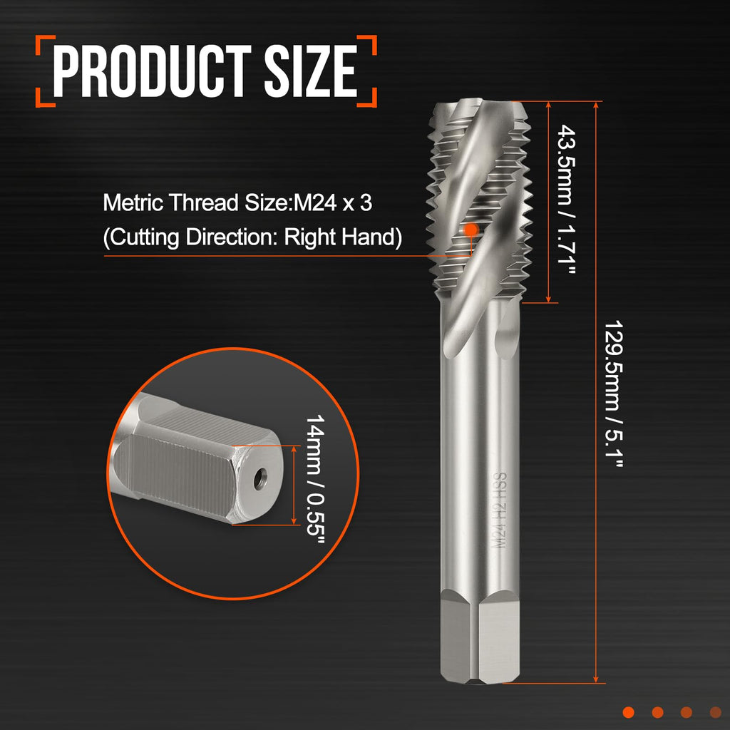 Workkyma M24 x 3 Spiral Flute Thread Tap M2 High Speed Steel Polished