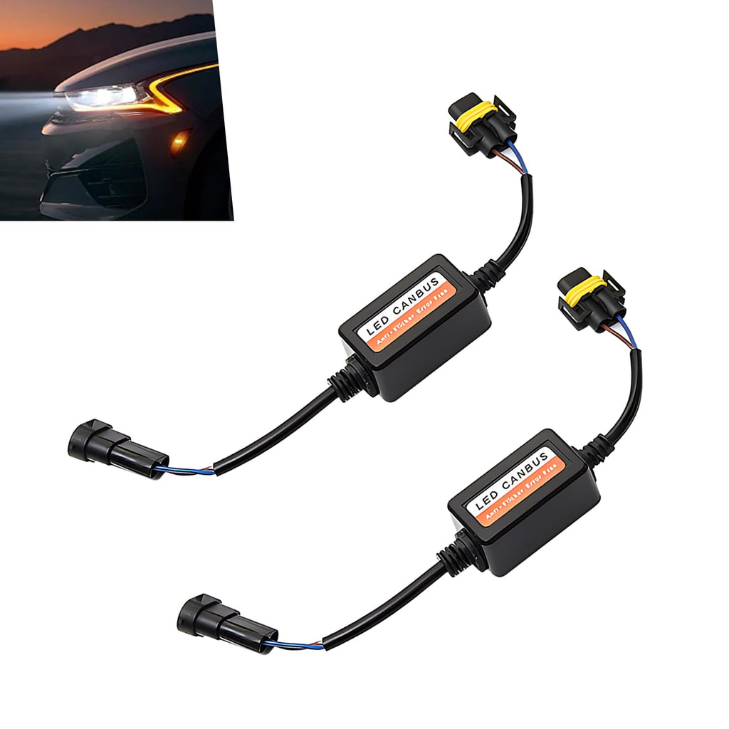 lekiliky CAN Bus LED Decoder Resistor Harness Adapter, H8 H9 H11 Anti-Flicker Error Canceller, Universal for LED Headlight & Tail Light Conversion, Pack of 2