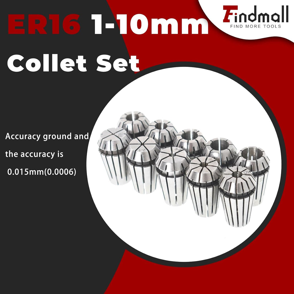 findmall 10Pcs ER16 Accuracy Spring Collet Set 1-10mm