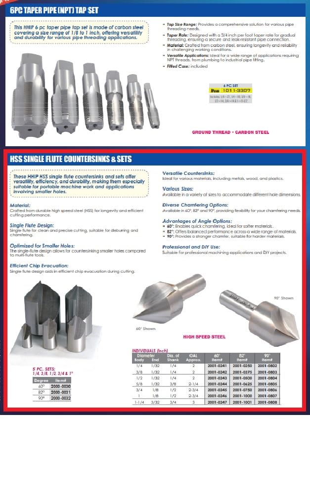 HHIP 2001-0246 1" Single Flute 60 Degree High Speed Steel Countersink